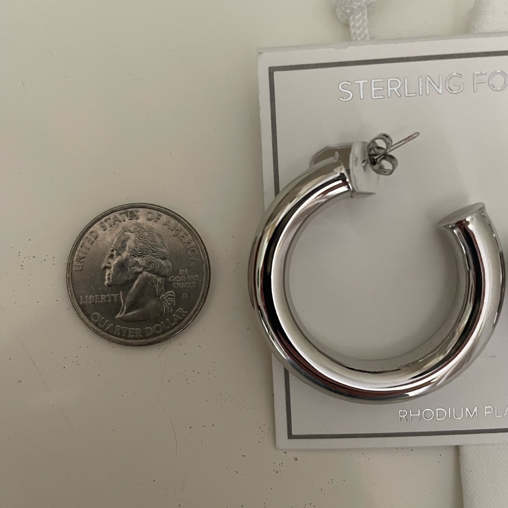 Sterling Forever Thick Hollow Silver Hoop Earrings - Picture 3 of 7